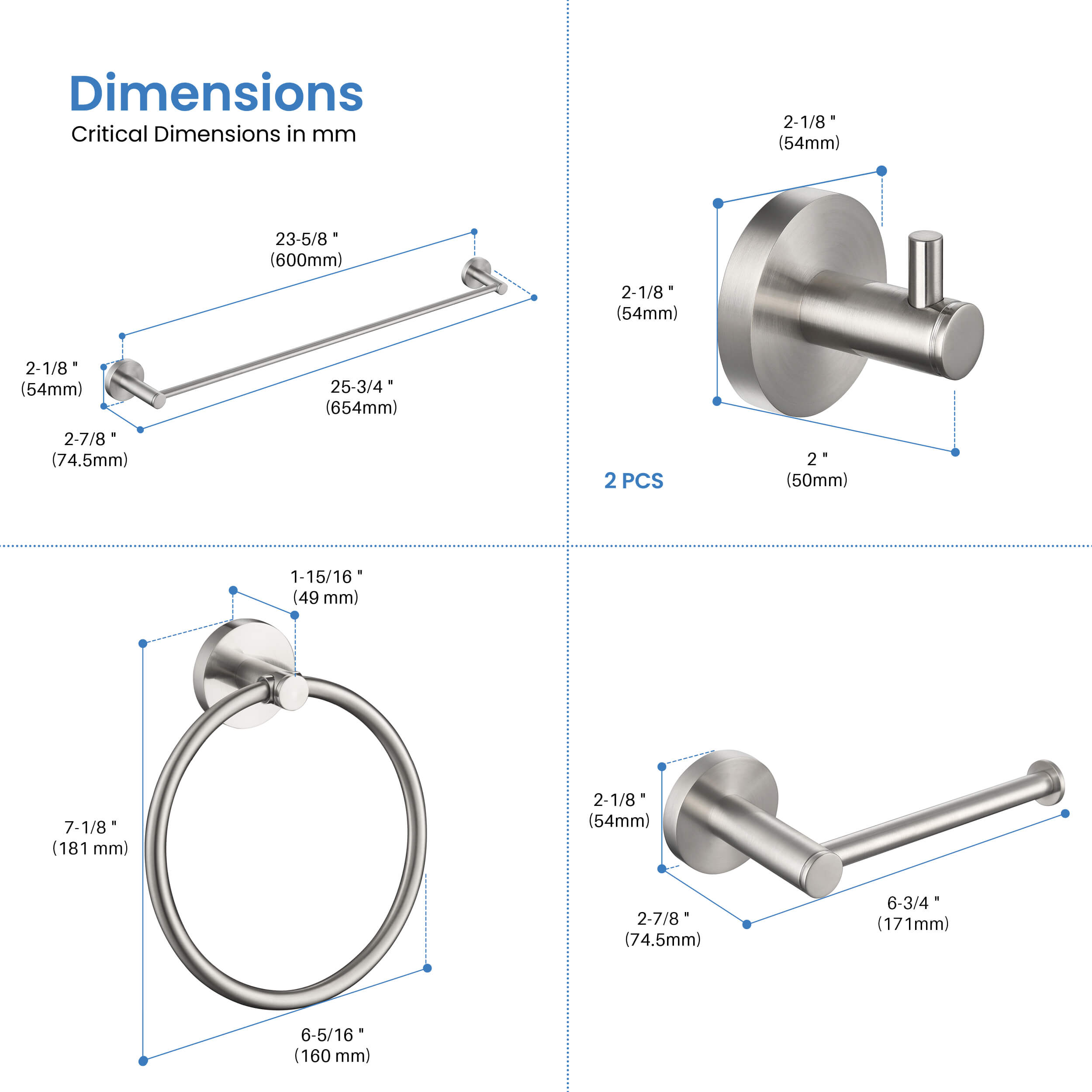 Halo 5-Piece Bathroom Hardware Set - C-CBA14-5-1