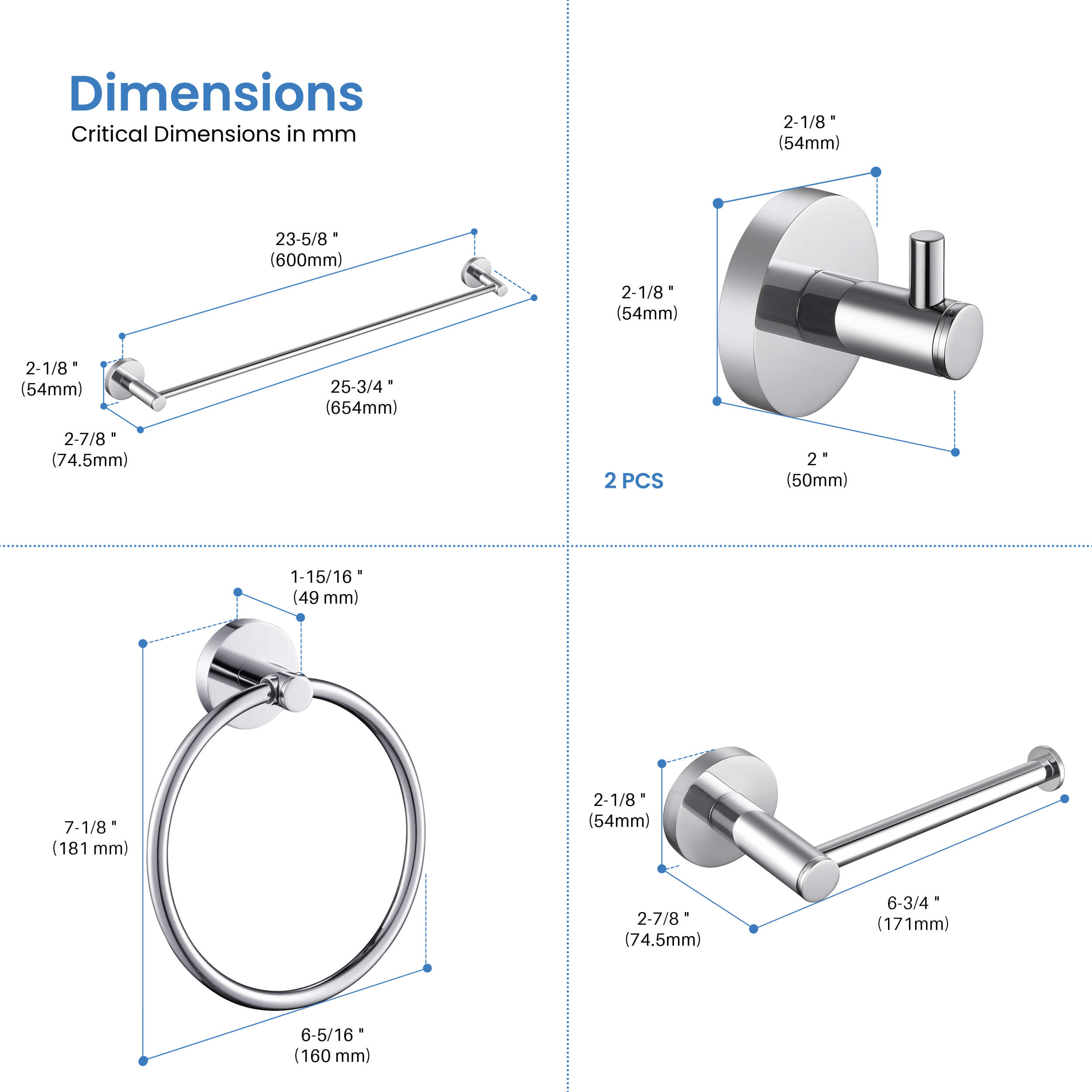 Halo 5-Piece Bathroom Hardware Set - C-CBA14-5-1