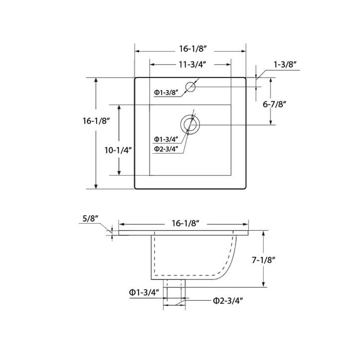 Ceramic Basin 16″ X 16″ Top-Mount Square – C04 1818