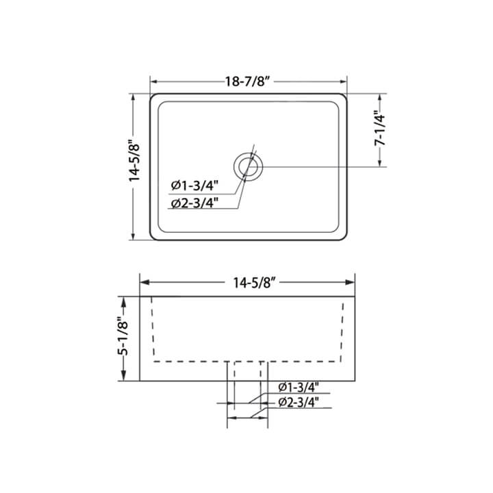 Vessel Ceramic Basin 19″ x 15″ Rectangular – C04 1915