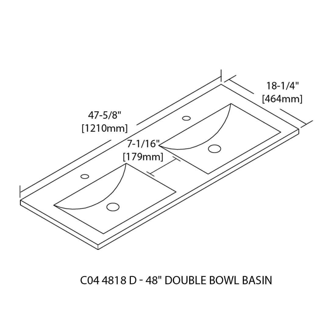Ceramic Basin 48″ X 18″ Top-Mount Rectangular Double – Matte Black – C04 4818 D MB