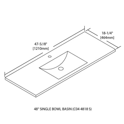Ceramic Basin 48″ X 18″ Top-Mount Rectangular Single – Matte Black – C04 4818 S MB