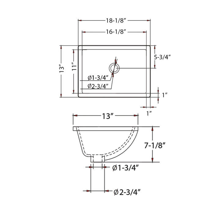 Undercounter Basin – White 18″ X 13″ Rectangular – C09 1813W