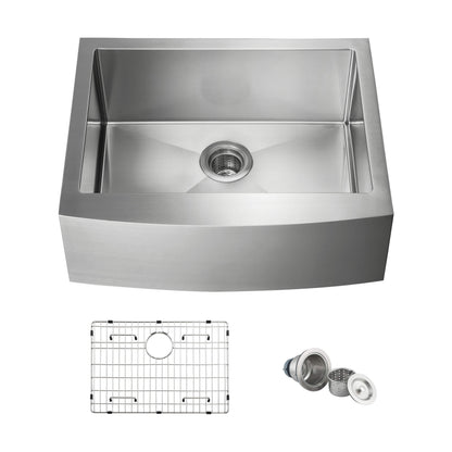 27" Handcrafted Farmhouse Apron Single Bowl Stainless Steel Kitchen Sink - C1-27SF