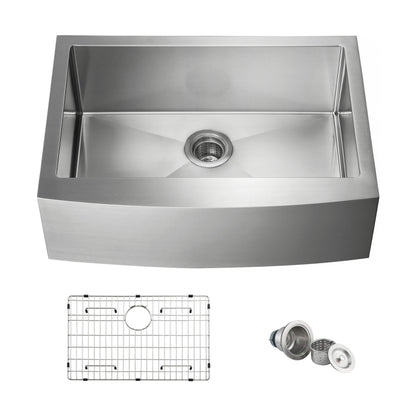 30" Handcrafted Farmhouse Apron Single Bowl Stainless Steel Kitchen Sink - C1-30SF