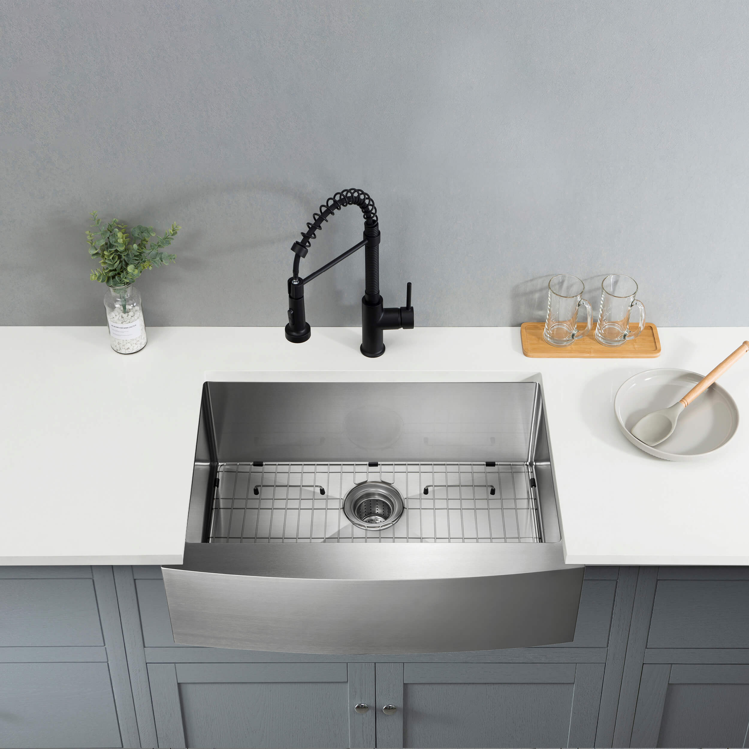 30" Handcrafted Farmhouse Apron Single Bowl Stainless Steel Kitchen Sink - C1-30SF