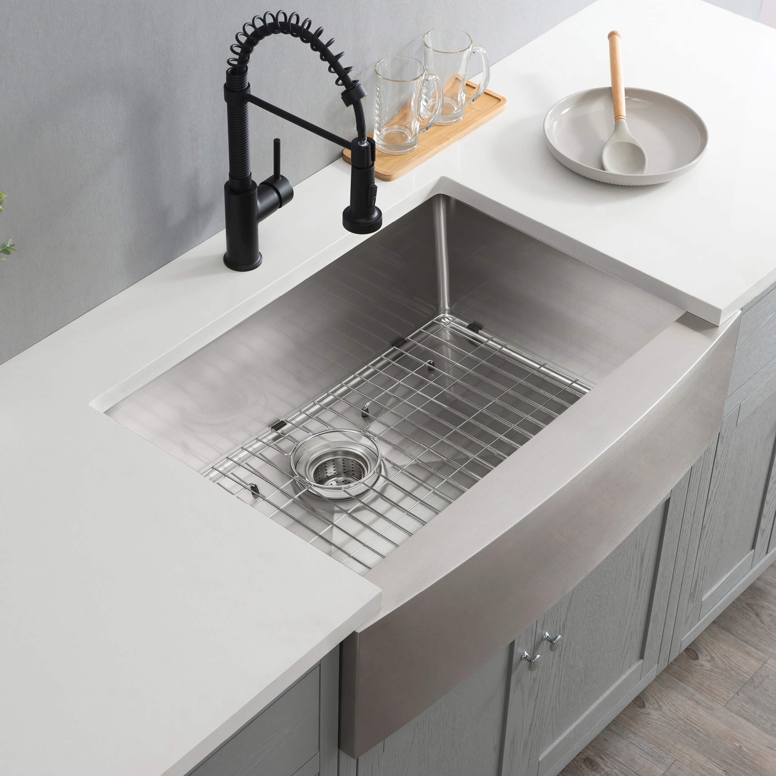 30" Handcrafted Farmhouse Apron Single Bowl Stainless Steel Kitchen Sink - C1-30SF