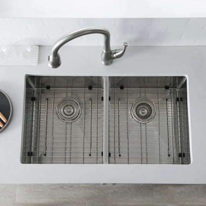 32 3/4" Handcrafted Undermount Double Bowl Stainless Steel Kitchen Sink - C1-33DEQ
