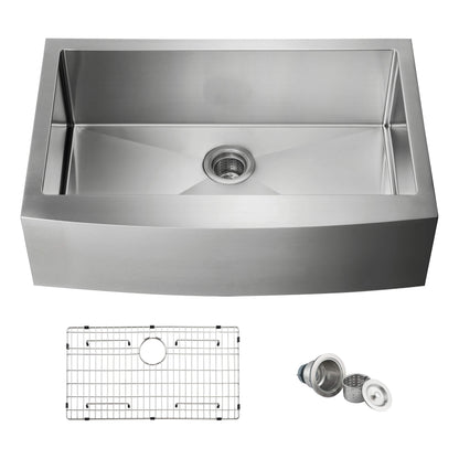 33" Handcrafted Farmhouse Apron Single Bowl Stainless Steel Kitchen Sink - C1-33SF