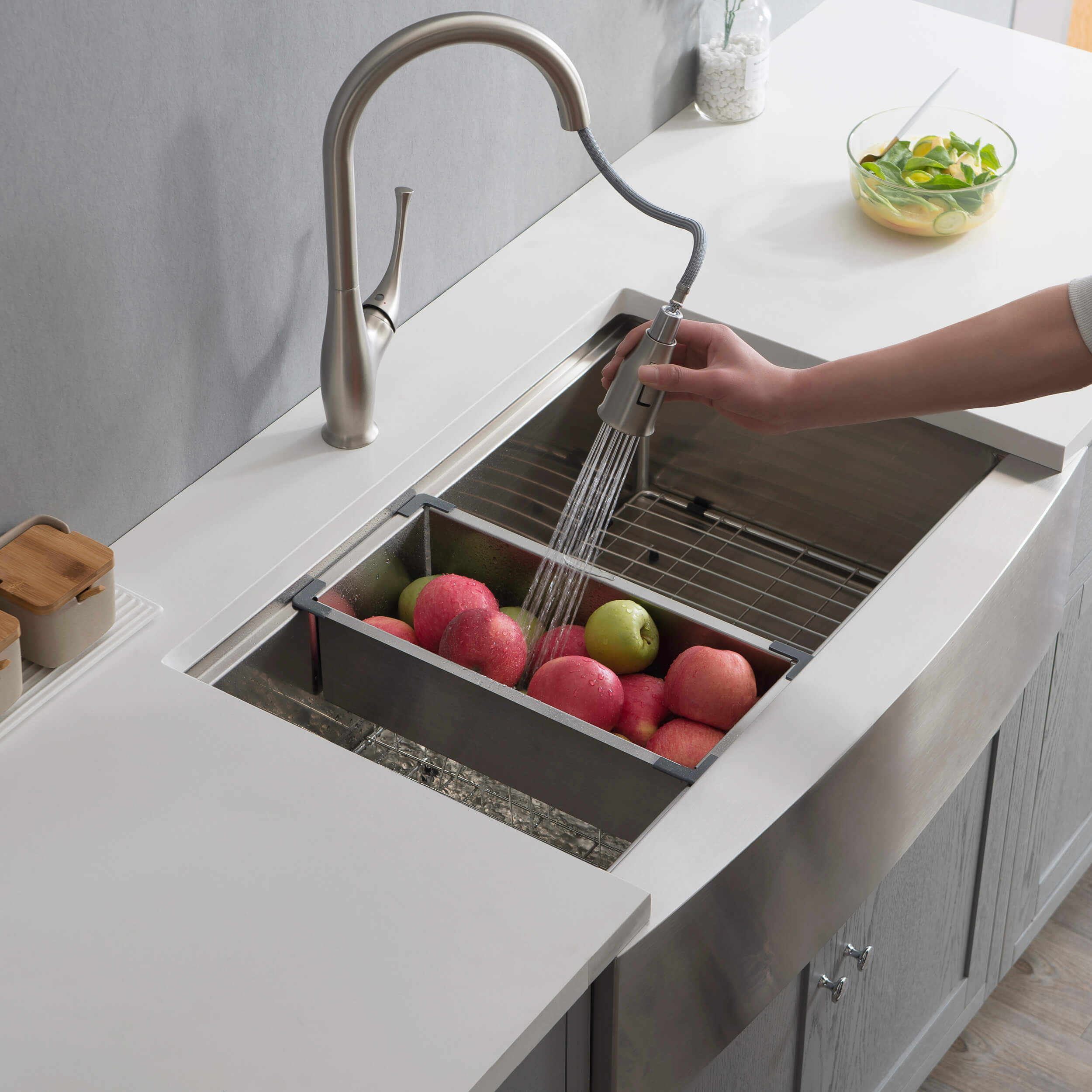 33" Farmhouse Apron Single Bowl Stainless Steel Workstation Kitchen Sink - C1-33SFT