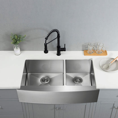 36" Handcrafted Farmhouse Apron Double Bowl Stainless Steel Kitchen Sink - C1-36DF