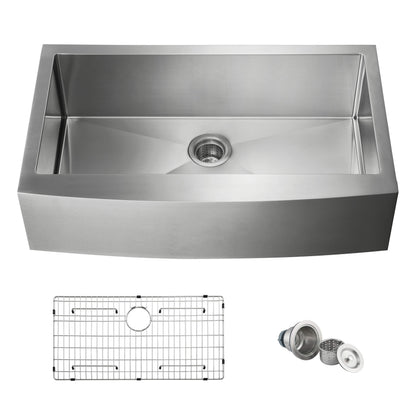 36" Handcrafted Farmhouse Apron Single Bowl Stainless Steel Kitchen Sink - C1-36SF