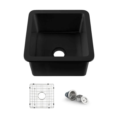 Nova 18" Matte Black Fireclay Single Bowl Kitchen Undermount Sink - C2-18SQMB