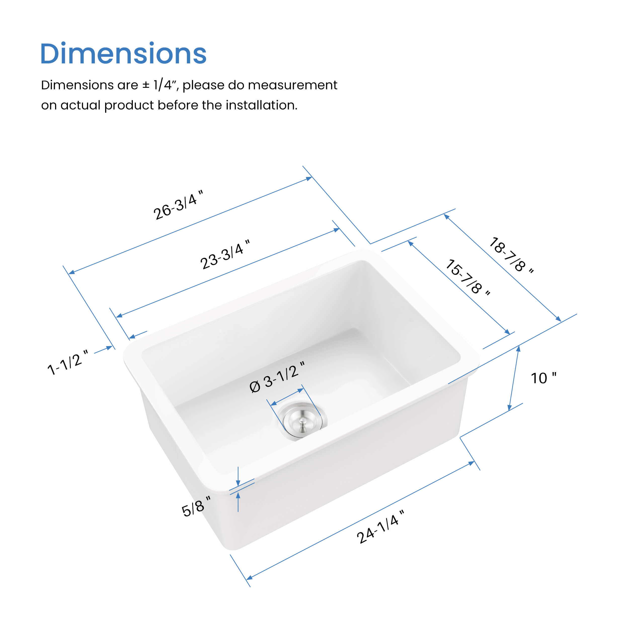 Nova 27" Fireclay Single Bowl Kitchen Undermount Sink - C2-27S