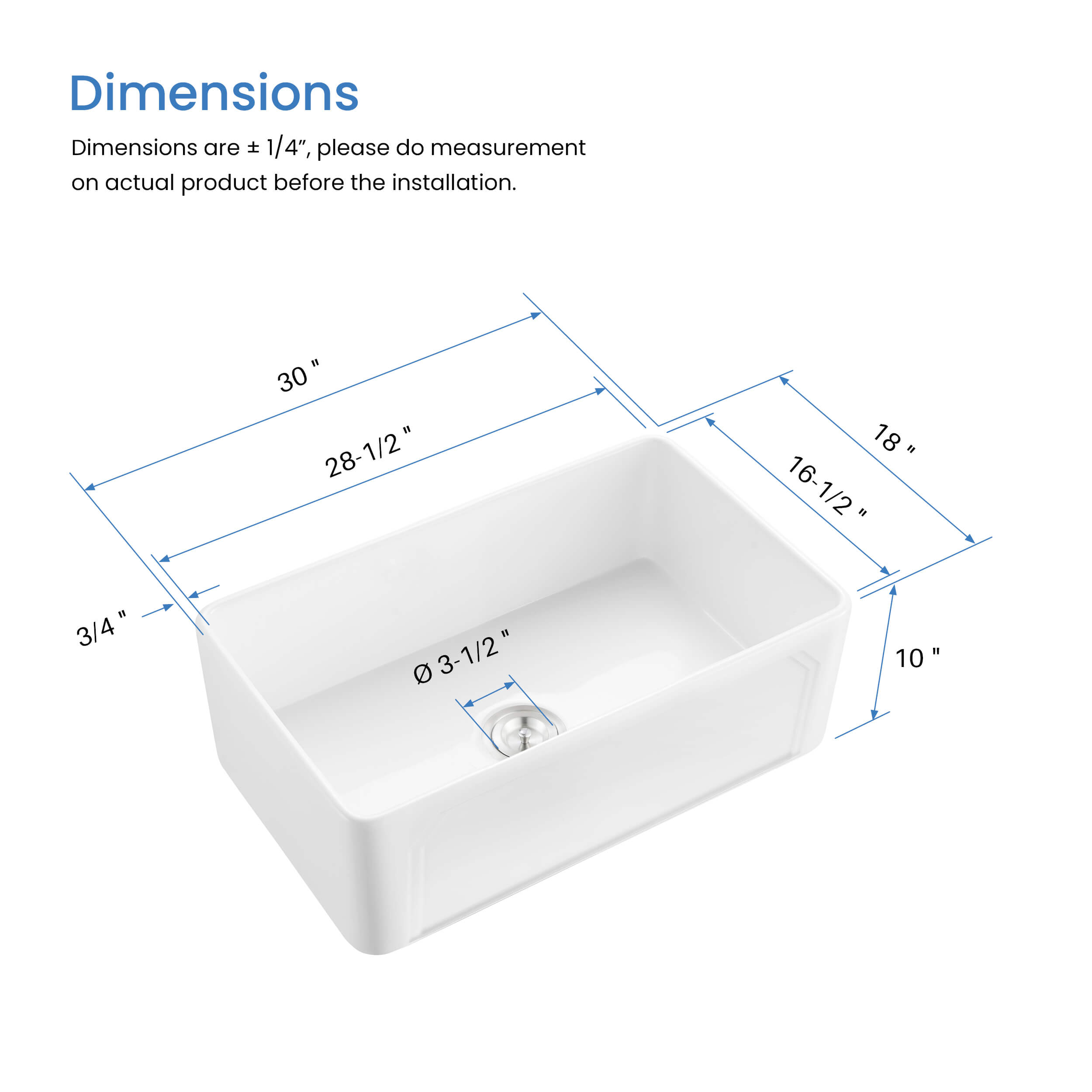Nova - AR 30" Reversible Fireclay Single Bowl Kitchen Farmhouse Sink - C2-30SFAR