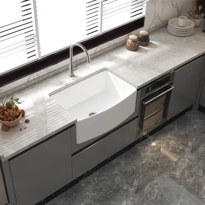 Nova 30" Curved Apron Front Fireclay Farmhouse Kitchen Sink - C2-30SFC