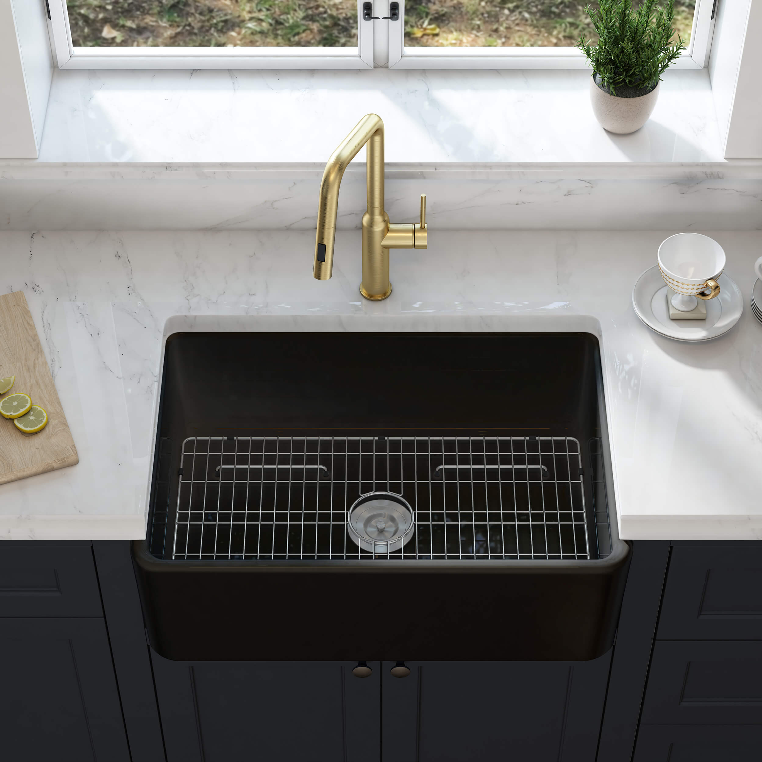 Nova 30" Matte Black Fireclay Single Bowl Kitchen Farmhouse Sink - C2-30SFMB