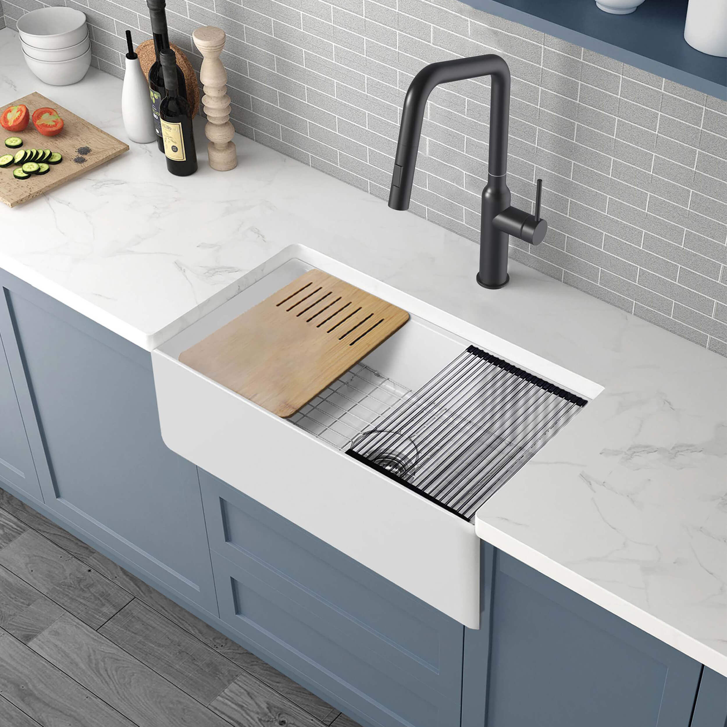 Nova 30" Farmhouse Fireclay Kitchen Workstation Sink - C2-30SFT