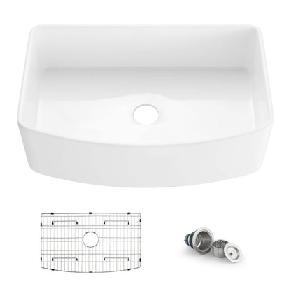 Nova 33" Curved Apron Front Fireclay Farmhouse Kitchen Sink - C2-33SFC