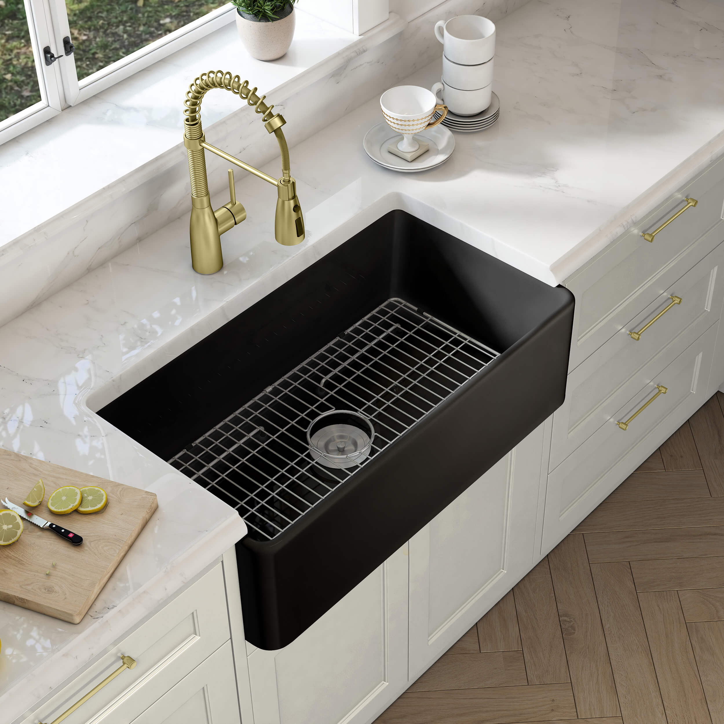 Nova 33" Matte Black Fireclay Single Bowl Kitchen Farmhouse Sink - C2-33SFMB