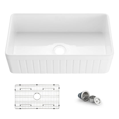 Nova - PL 33" Reversible Fireclay Single Bowl Kitchen Farmhouse Sink - C2-33SFPI