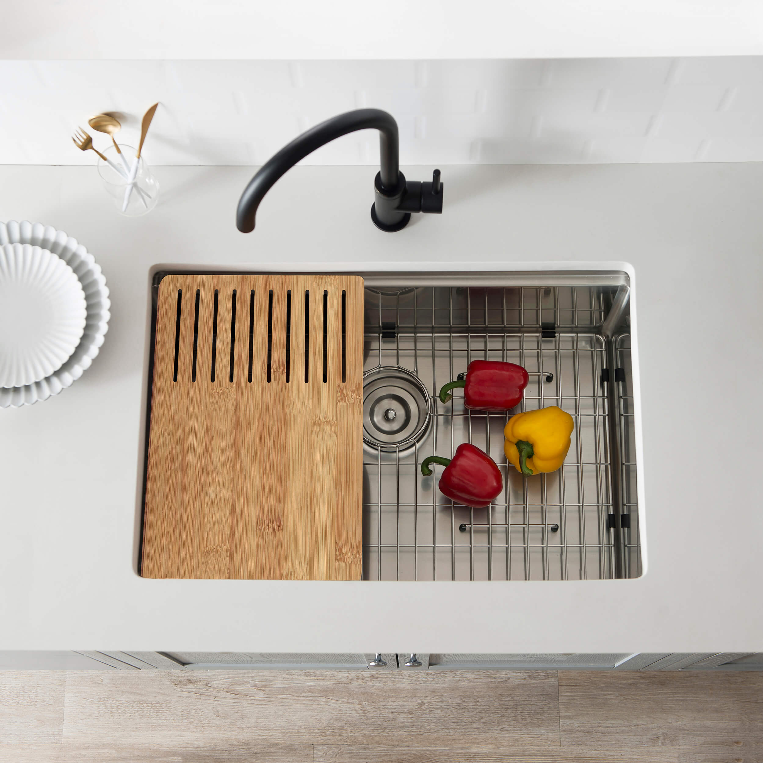 30" Handcrafted 316 Marine Grade Stainless Steel Single Bowl Workstation Undermount Kitchen Sink - C3-30ST