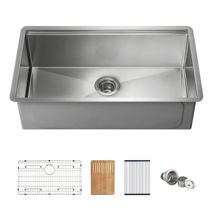 33" Handcrafted 316 Marine Grade Stainless Steel Single Bowl Workstation Undermount Kitchen Sink - C3-33ST