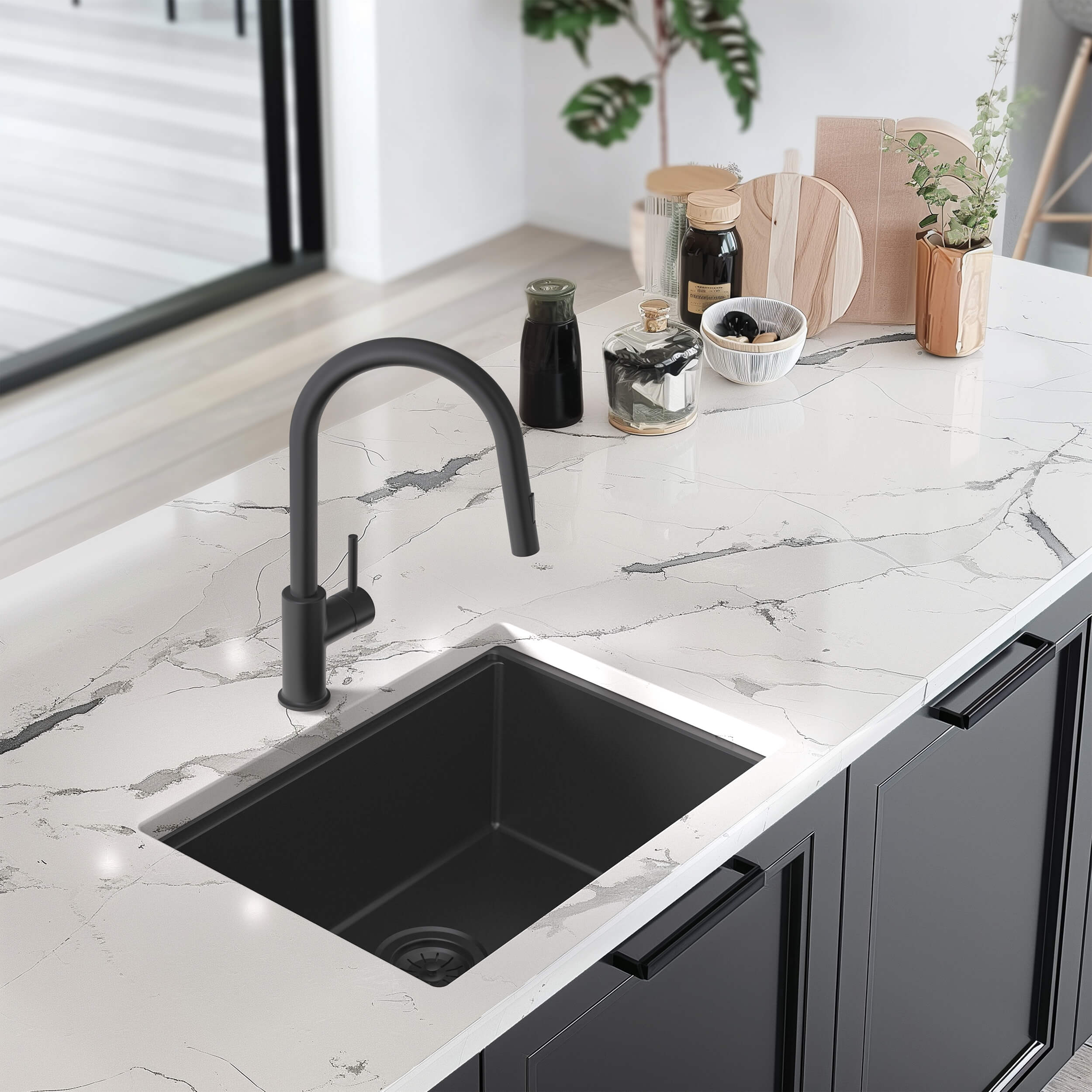 23" Undermount Workstation Single Bowl Quartz Kitchen Sink - C4-23ST