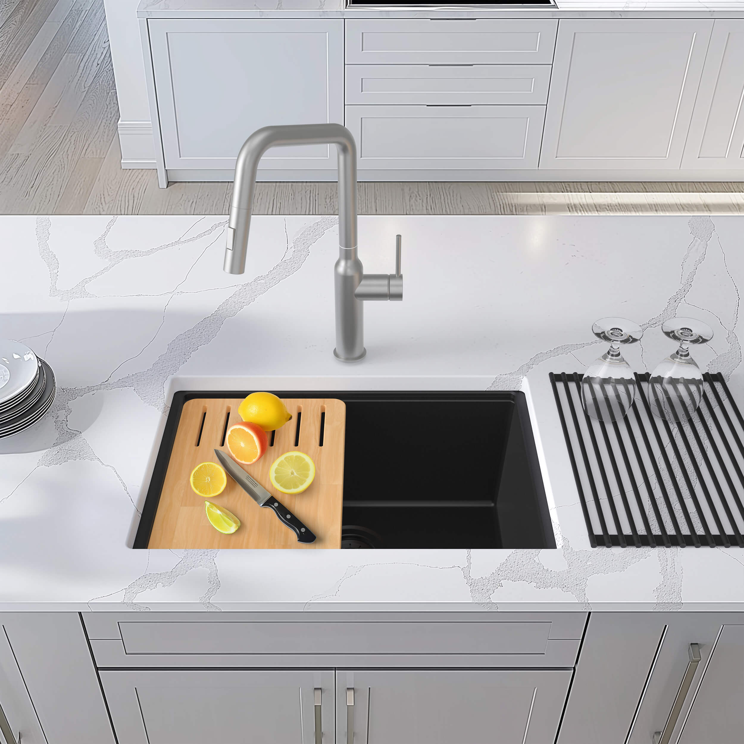 23" Undermount Workstation Single Bowl Quartz Kitchen Sink - C4-23ST