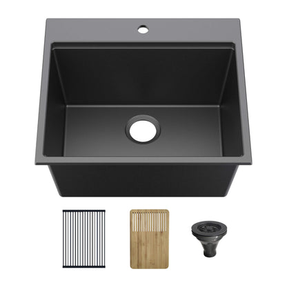 25" Top-Mount Workstation Single Bowl Quartz Kitchen Sink - C4-25TST
