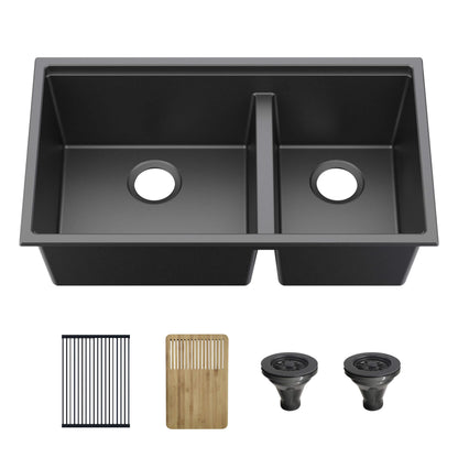 33" Undermount Workstation Double Bowl Quartz Kitchen Sink - C4-33DT