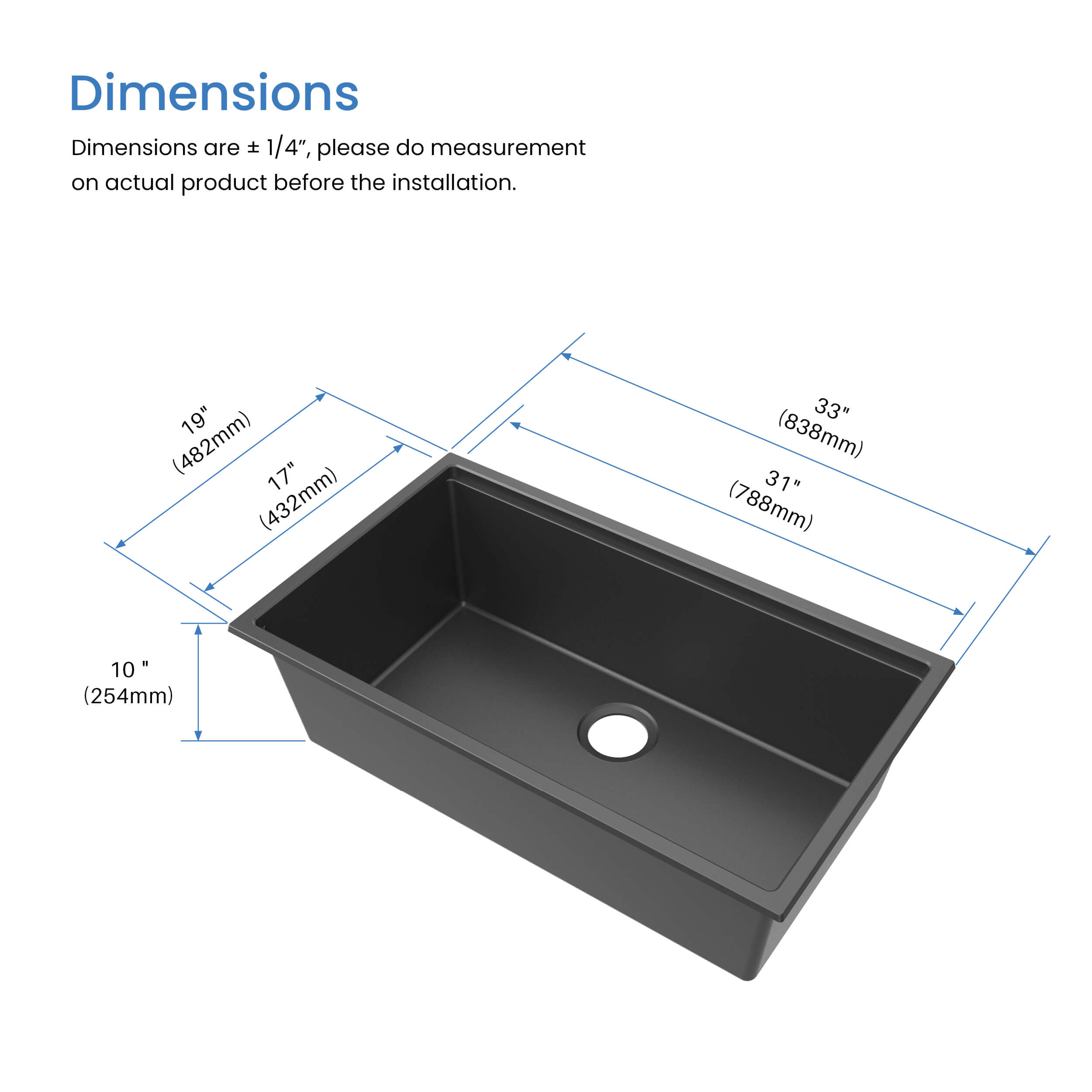 33" Undermount Workstation Single Bowl Quartz Kitchen Sink - C4-33ST