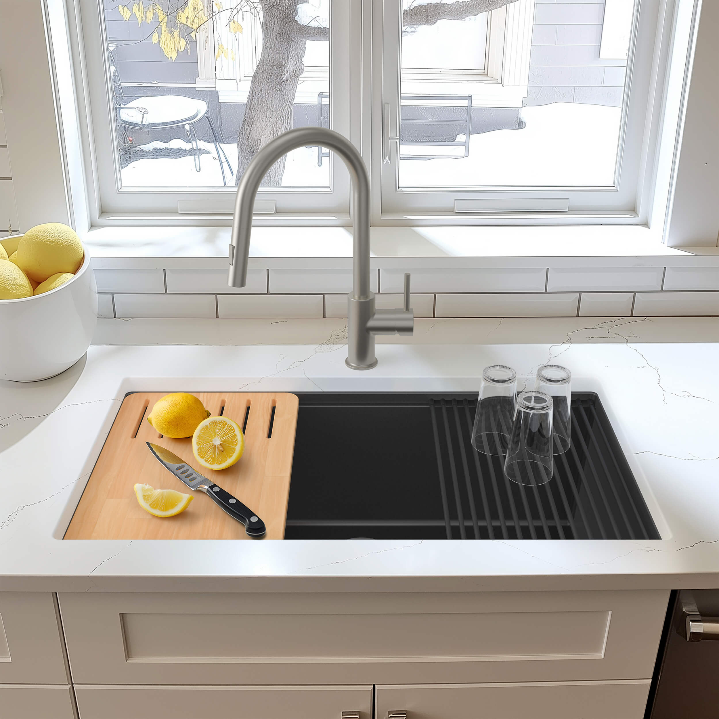 33" Undermount Workstation Single Bowl Quartz Kitchen Sink - C4-33ST