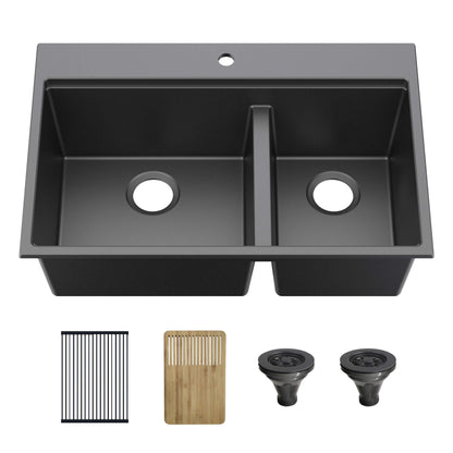 33" Top-Mount Workstation Double Bowl Quartz Kitchen Sink - C4-33TDT