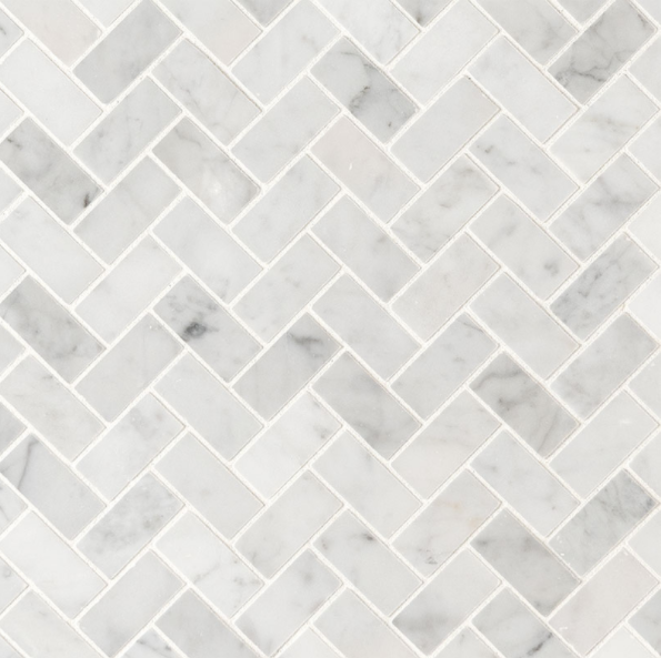 Carrara White 1X2 Herringbone Honed