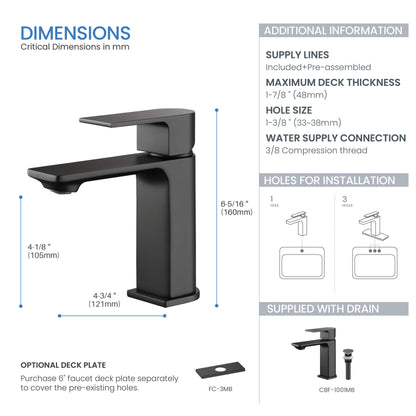 Aurora Single Handle Bathroom Vanity Sink Faucet with Pop Up Drain CBF-1001