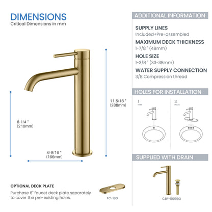 Halo Single Handle Bathroom Vessel Sink Faucet with Pop Up Drain - CBF-1009