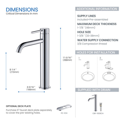 Halo Single Handle Bathroom Vessel Sink Faucet with Pop Up Drain - CBF-1009