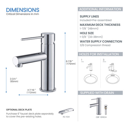 Verona Single Handle Bathroom Vanity Sink Faucet with Pop Up Drain - CBF-1010