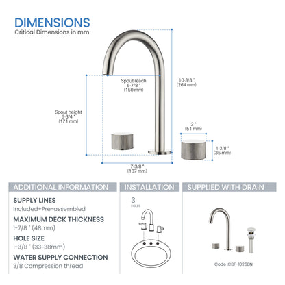 Verona 8" Widespread Bathroom Sink Faucet with Drain Assembly - CBF-1026