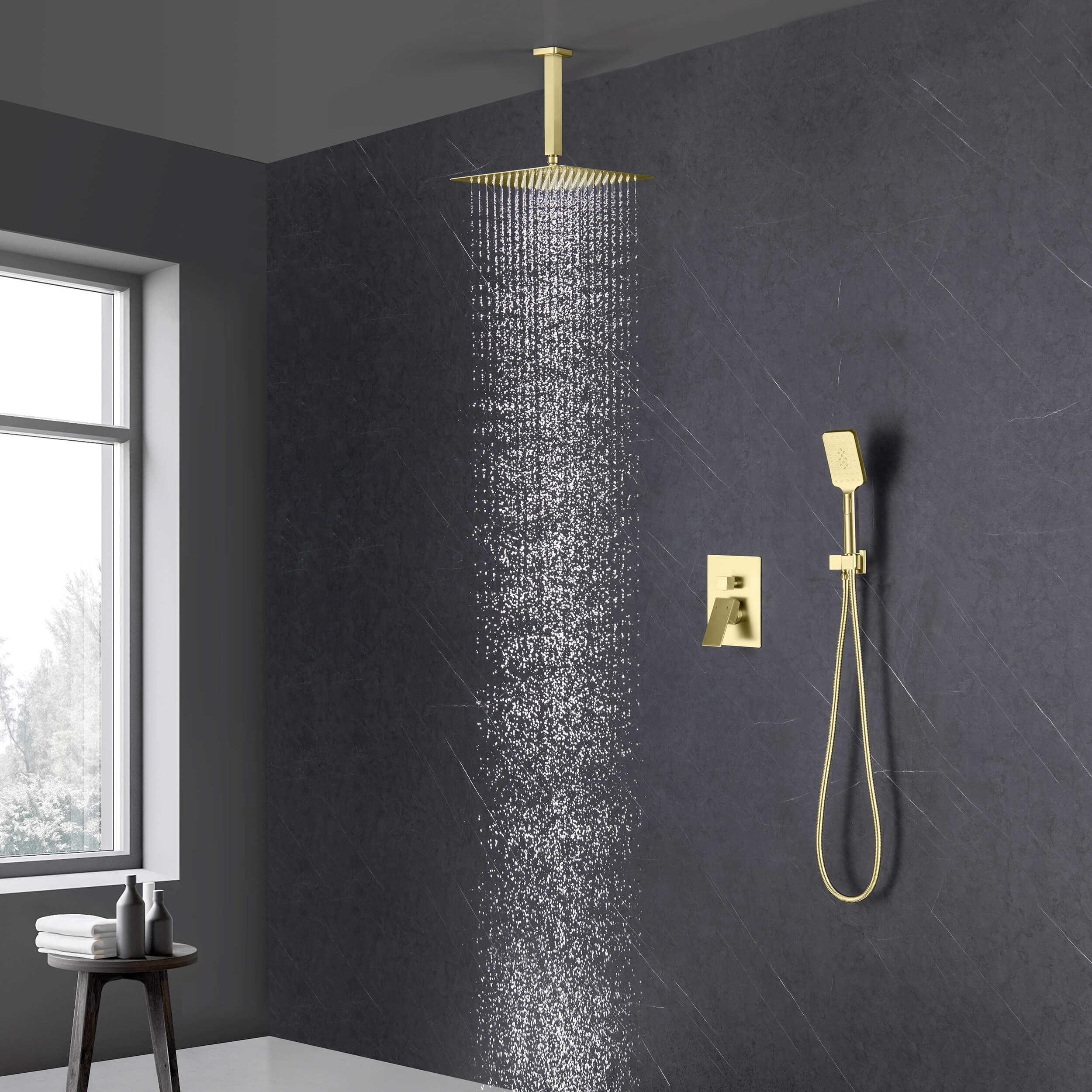Quadra Pressure Balanced 2-Function Ceiling Mount Shower System with Rough-In Valve - CSF-4012