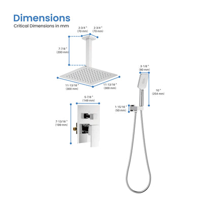 Quadra Pressure Balanced 2-Function Ceiling Mount Shower System with Rough-In Valve - CSF-4012