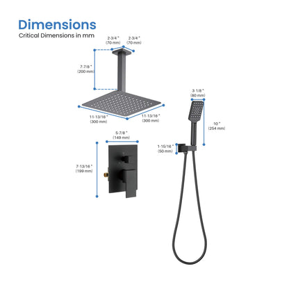 Quadra Pressure Balanced 2-Function Ceiling Mount Shower System with Rough-In Valve - CSF-4012