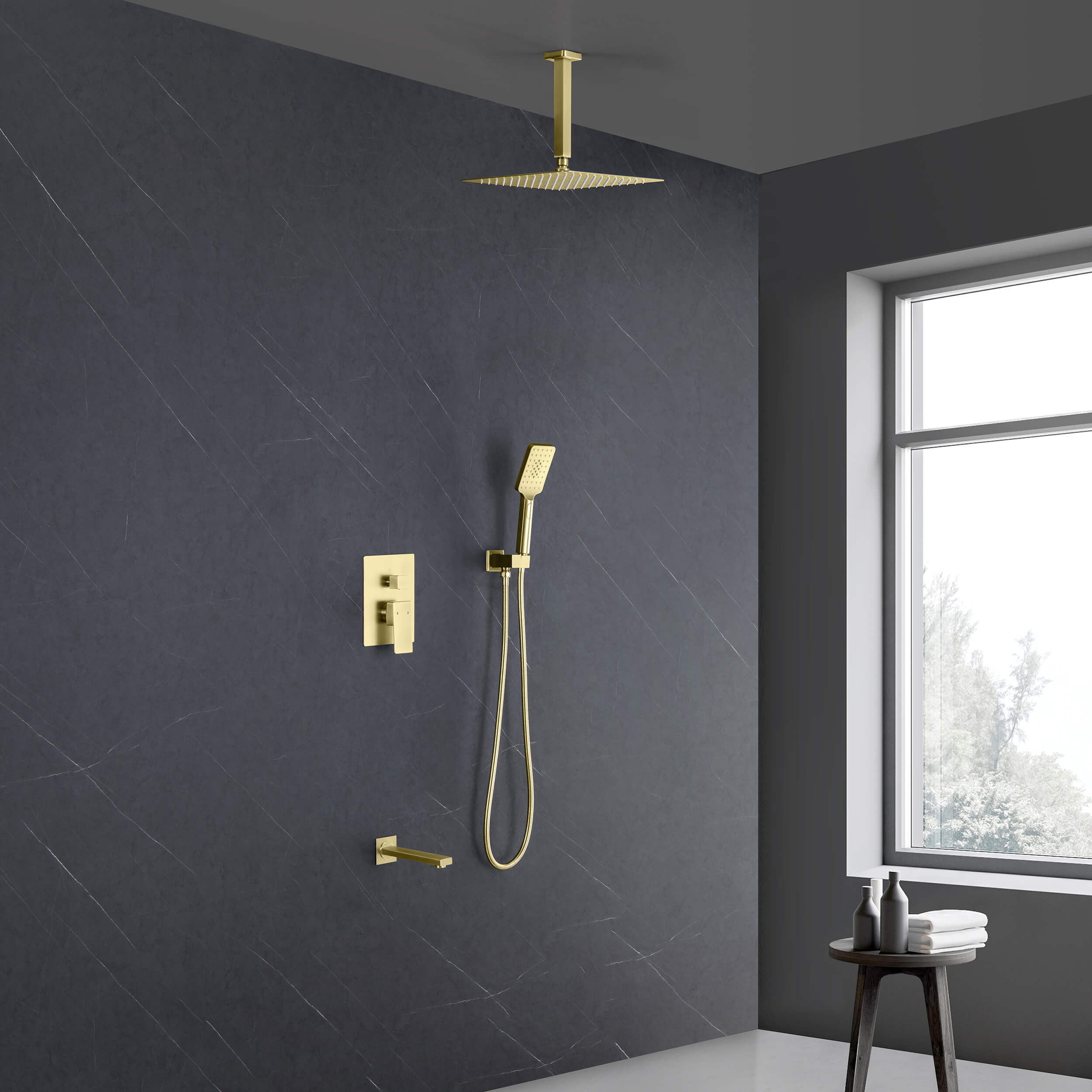 Quadra Pressure Balanced 3-Function Ceiling Mount Shower System with Rough-In Valve - CSF-4013