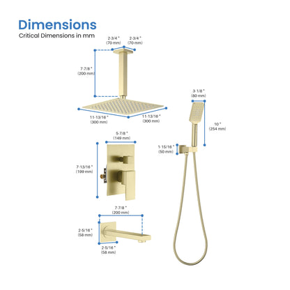 Quadra Pressure Balanced 3-Function Ceiling Mount Shower System with Rough-In Valve - CSF-4013