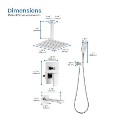 Quadra Pressure Balanced 3-Function Ceiling Mount Shower System with Rough-In Valve - CSF-4013