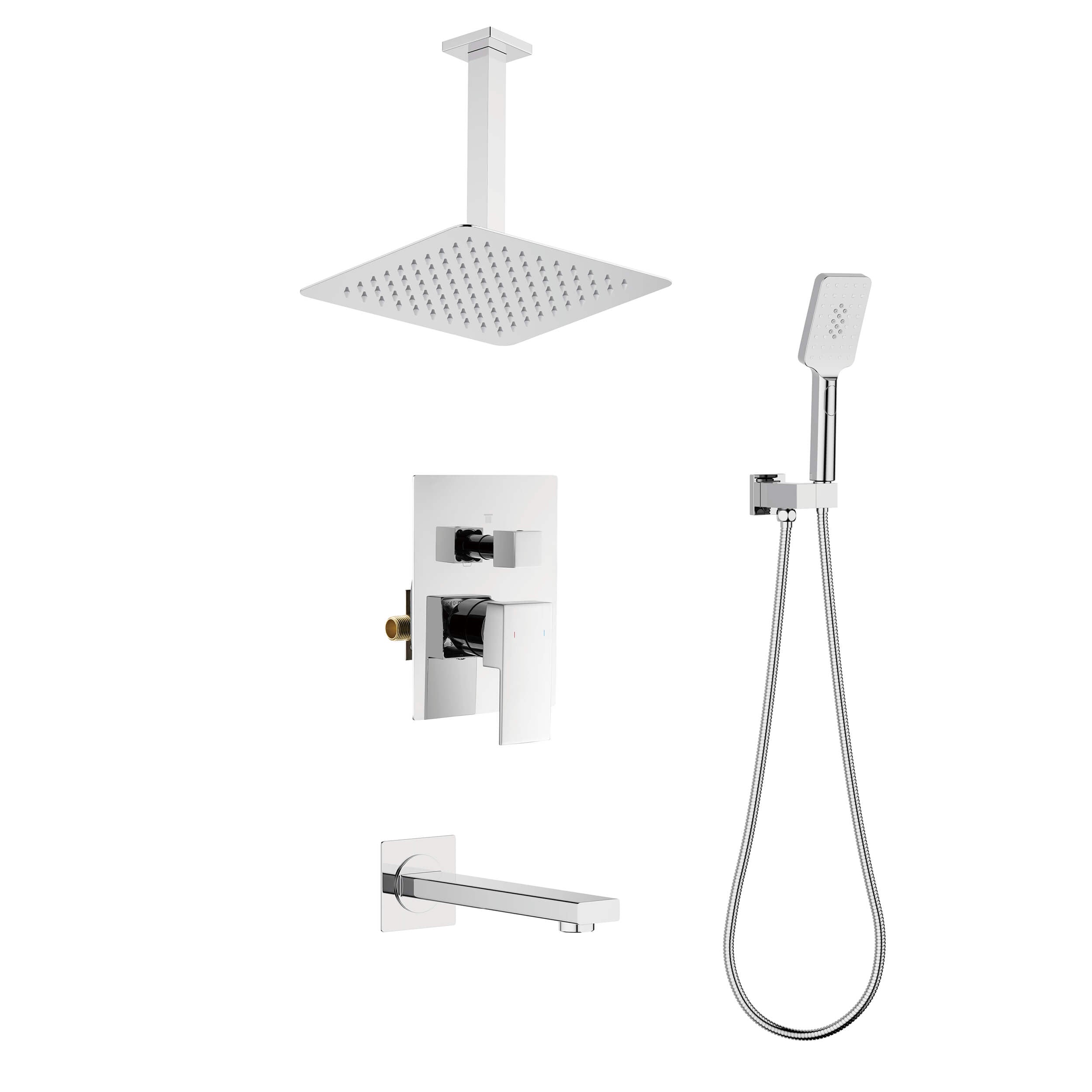 Quadra Pressure Balanced 3-Function Ceiling Mount Shower System with Rough-In Valve - CSF-4013