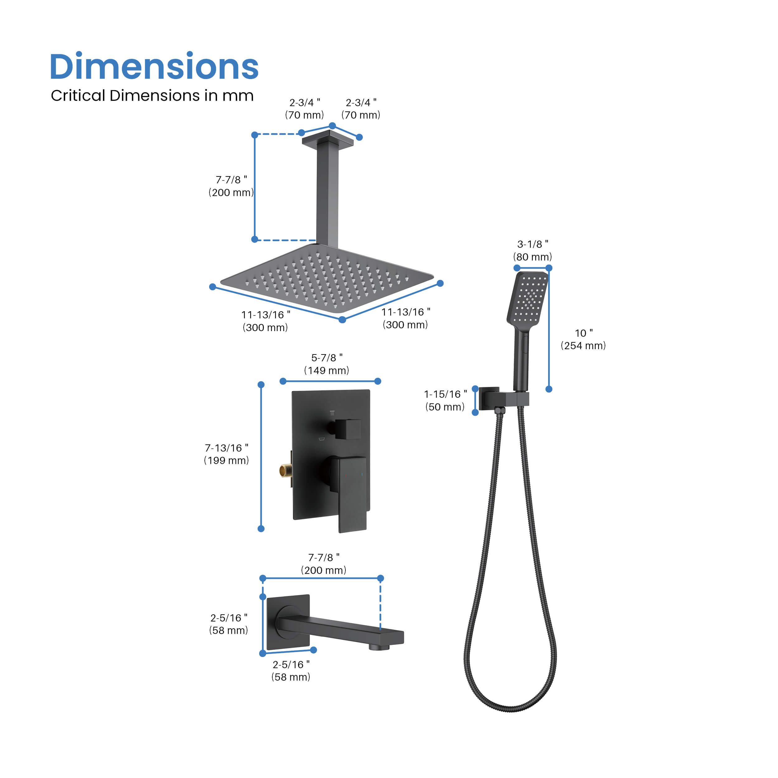 Quadra Pressure Balanced 3-Function Ceiling Mount Shower System with Rough-In Valve - CSF-4013