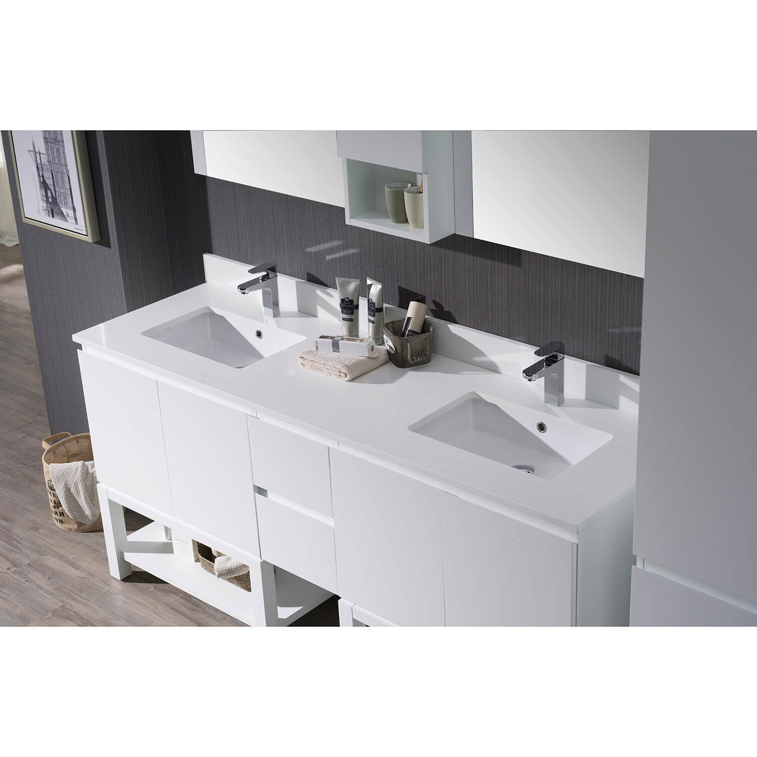 72.5″ Countertop (Double Basin) – White Quartz – CT5000 7222 02