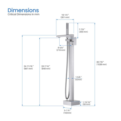 Quadra Floor Mount Tub Filler With Hand Shower - CTF-3002